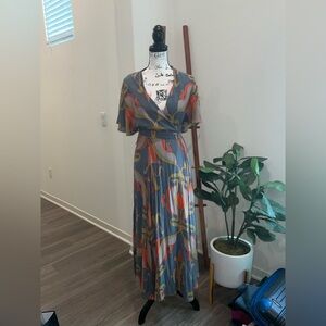 Free People Gray and Orange Maxi Dress